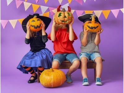 Halloween Party Children with pumpkins