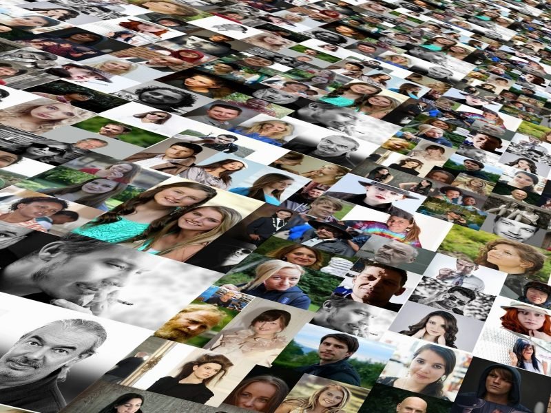 Image of many faces in photos organizaed into a streaming collage.
