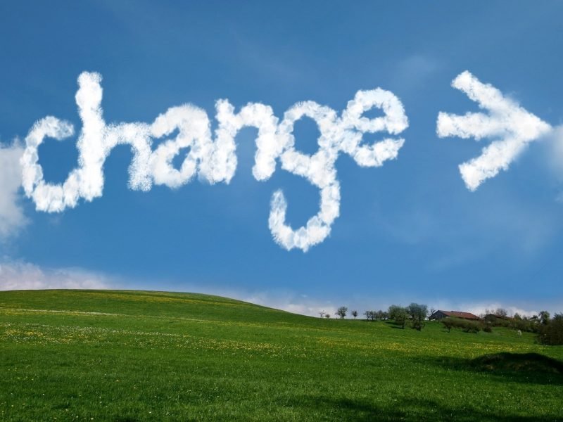 Image of blue shy with 'change' written in the clouds.